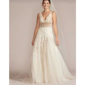 Galina Signature Drop Waist Beaded Applique Wedding Dress size 14